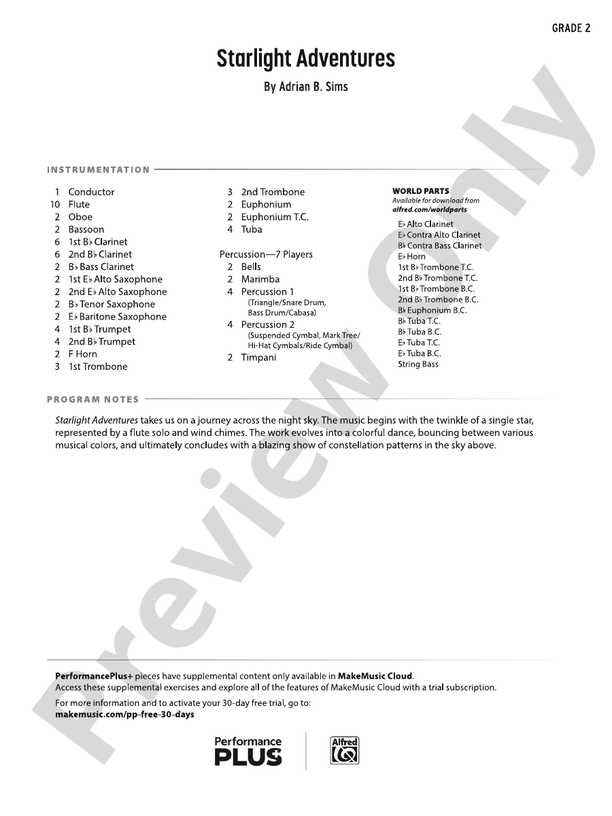 Starlight Adventures – Concert Band Conductor Score & Parts (Digital Download)