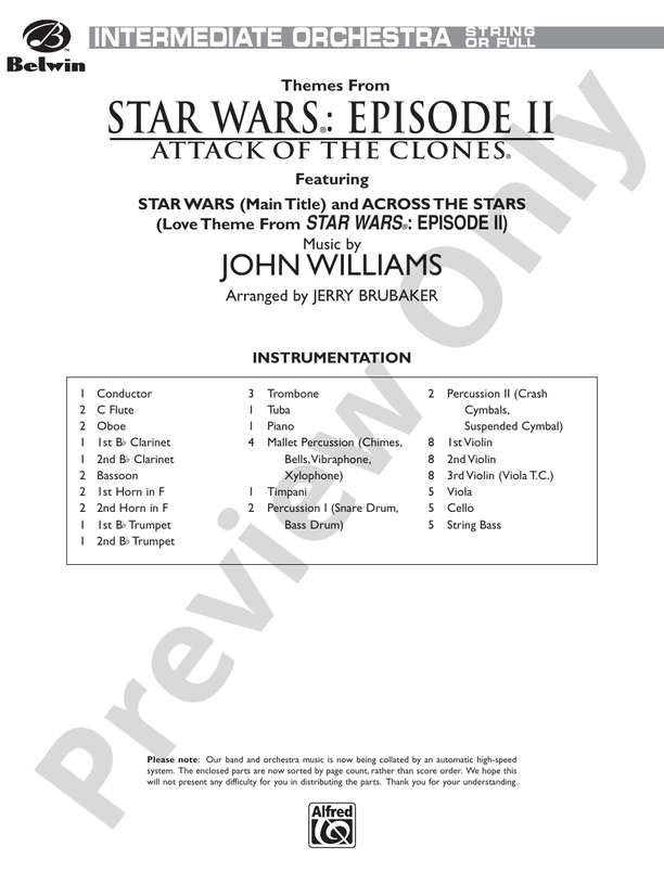 Star Wars: Episode II Attack of the Clones - Full Orchestra Conductor Score & Parts (Digital Download)