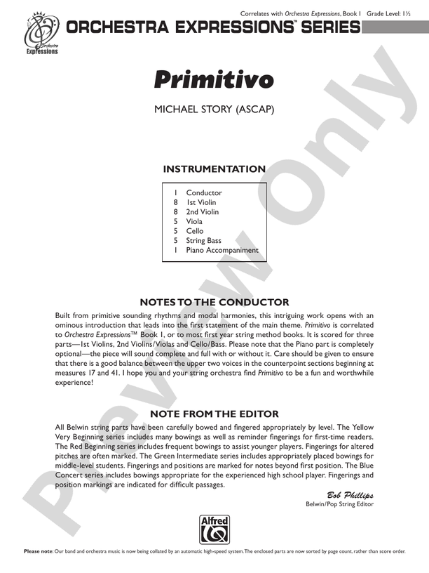 Primitivo – String Orchestra Conductor Score & Parts (Digital Download)