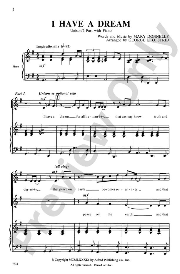 I Have a Dream – Unison/2-Part Choral Octavo (Digital Download)