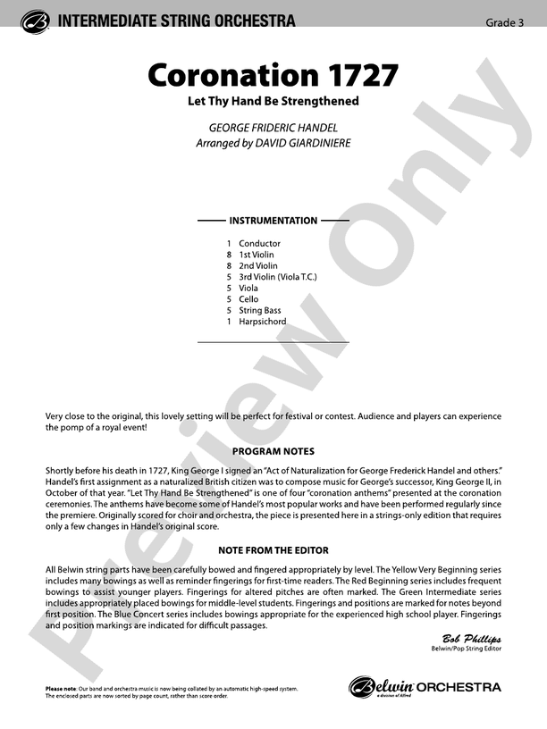 Coronation 1727 – String Orchestra Conductor Score & Parts (Digital Download)