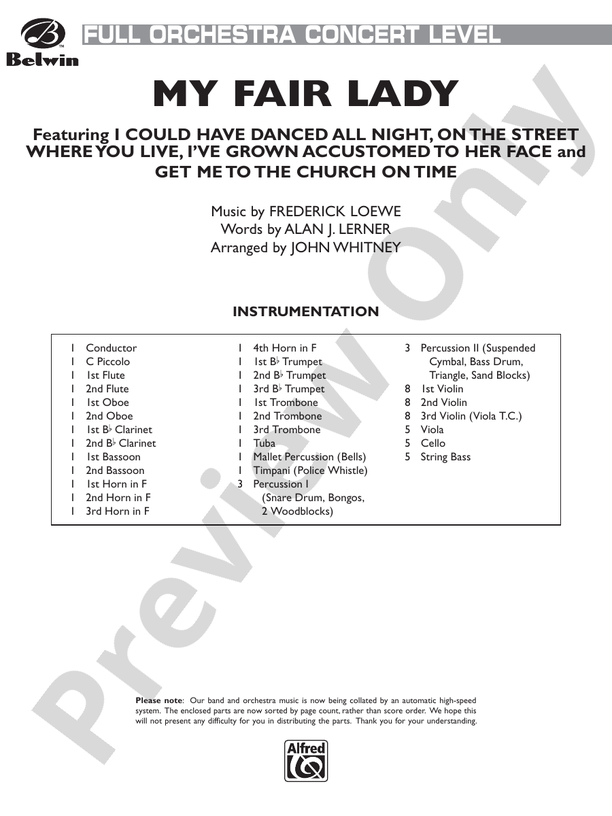 My Fair Lady (Medley) - Full Orchestra Conductor Score & Parts (Digital Download)