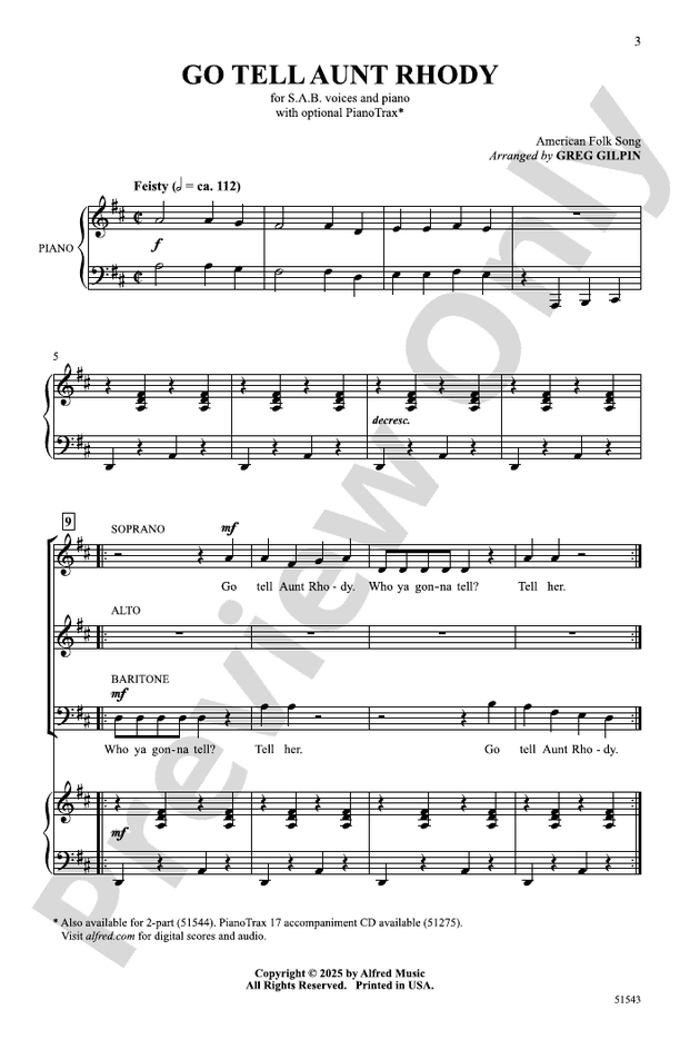 Go Tell Aunt Rhody - SAB Choral Octavo (Digital Download)