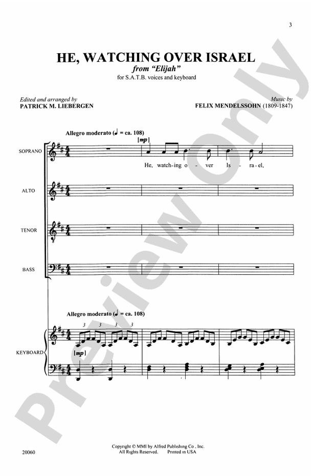 He, Watching Over Israel from Elijah – SATB Choral Octavo (Digital Download)