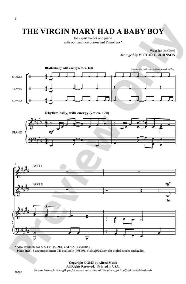 The Virgin Mary Had a Baby Boy - 2 Part Treble Choral Octavo (Digital Download)