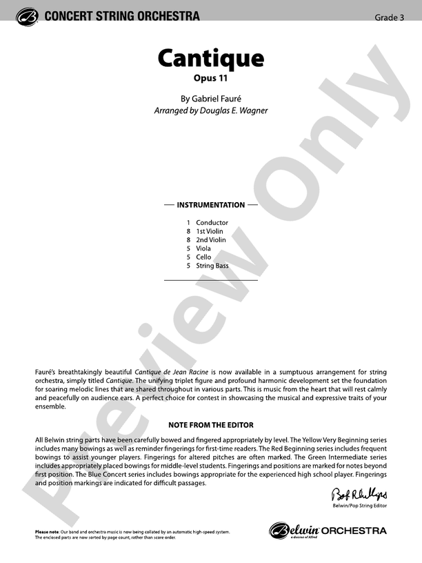 Cantique - String Orchestra Conductor Score & Parts (Digital Download)