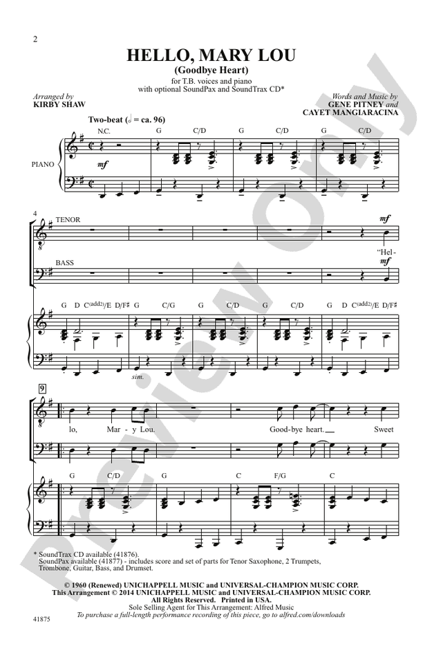 Hello, Mary Lou – TB Choral Octavo (Digital Download)