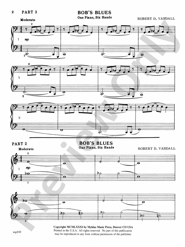 Bob's Blues - 1 Piano, 6 Hands (Digital Download)