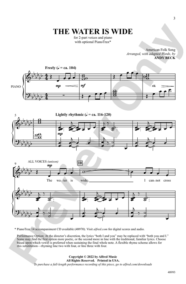 The Water Is Wide - 2 Part Treble Choral Octavo (Digital Download)