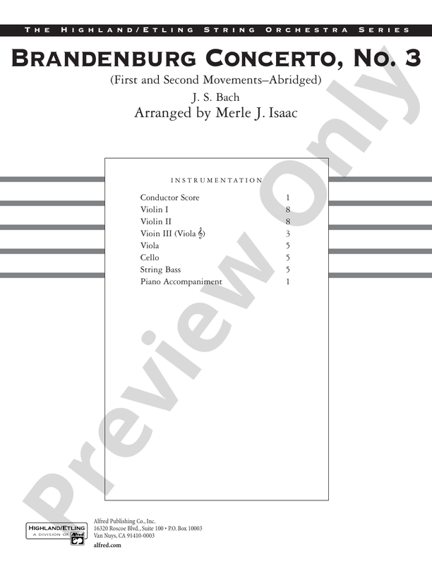 Brandenburg Concerto No. 3 – String Orchestra Conductor Score & Parts (Digital Download)