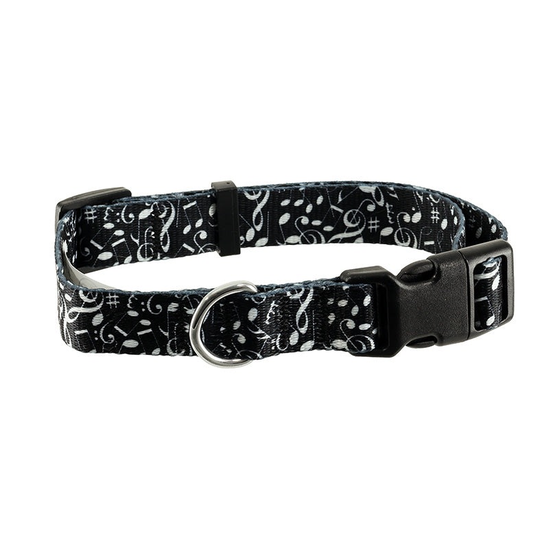 Dog Collar Medium/Large Black with White Notes