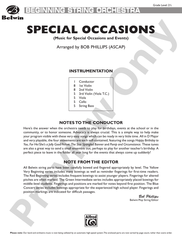 Special Occasions (Music for Special Occasions and Events) – String Orchestra Conductor Score & Parts (Digital Download)