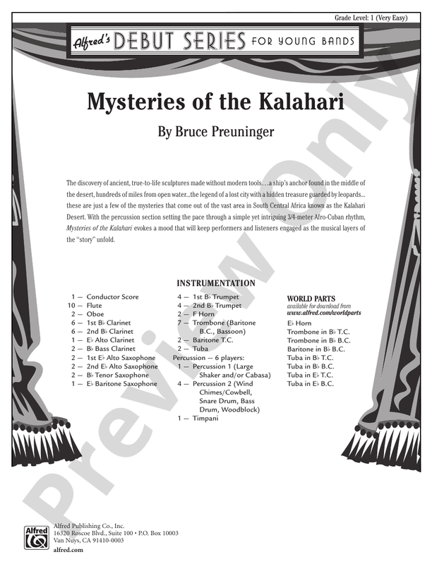 Mysteries of the Kalahari - Concert Band Conductor Score & Parts (Digital Download)