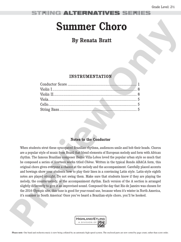 Summer Choro – String Orchestra Conductor Score & Parts (Digital Download)