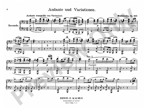 Mendelssohn - Op. 83a & Op. 98 - 1 Piano, 4 Hands (Digital Download)