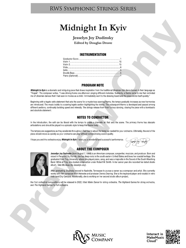 Midnight in Kyiv - String Orchestra Conductor Score & Parts (Digital Download)