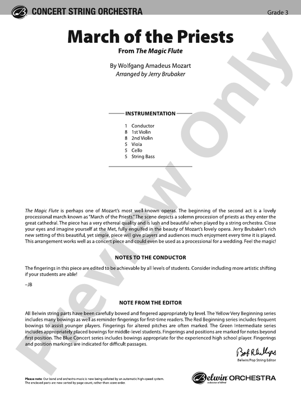 March of the Priests - String Orchestra Conductor Score & Parts (Digital Download)