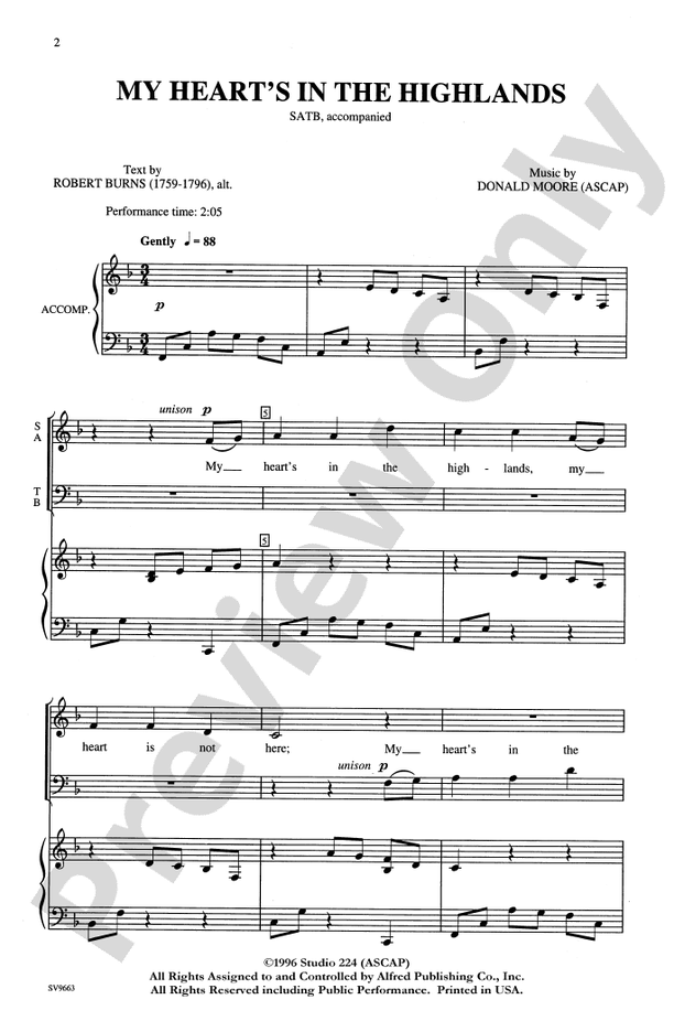 My Heart's in the Highlands – SATB Choral Octavo (Digital Download)