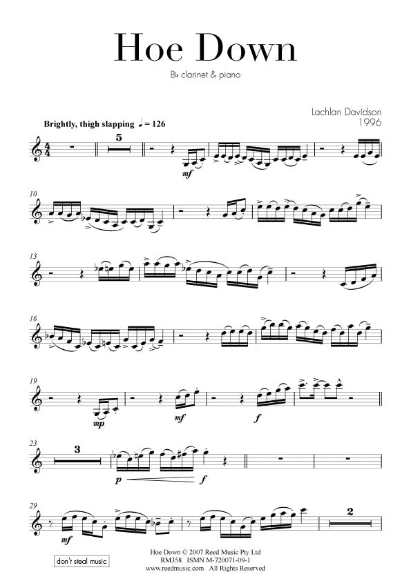Davidson - Hoe Down - Clarinet/Piano Accompaniment Reed Music RM358