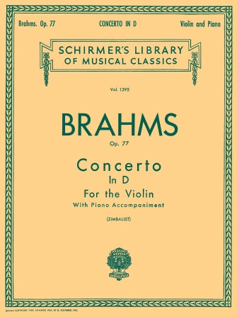 Brahms - Concerto in DMaj Op77 - Violin/Piano Accompaniment Schirmer 50258920