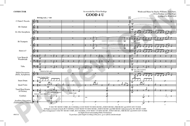 Good 4 U – Marching Band Conductor Score & Parts (Digital Download)