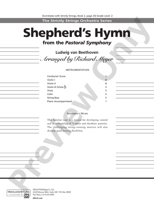 Shepherd's Hymn – String Orchestra Conductor Score & Parts (Digital Download)