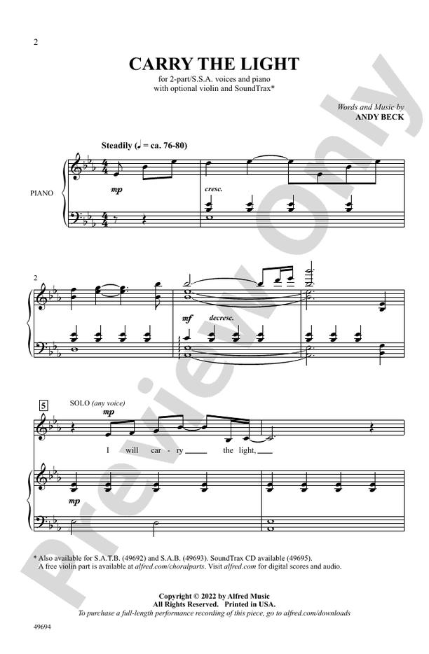 Carry the Light - 2 Part/SSA Choral Octavo (Digital Download)