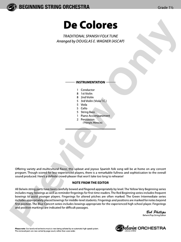 De Colores – String Orchestra Conductor Score & Parts (Digital Download)
