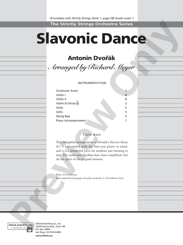 Slavonic Dance – String Orchestra Conductor Score & Parts (Digital Download)