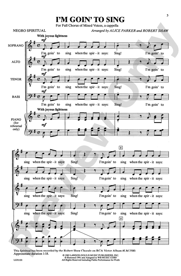 I'm Goin' to Sing – SATB Choral Octavo - Digital Sheet Music Download (Digital Download)