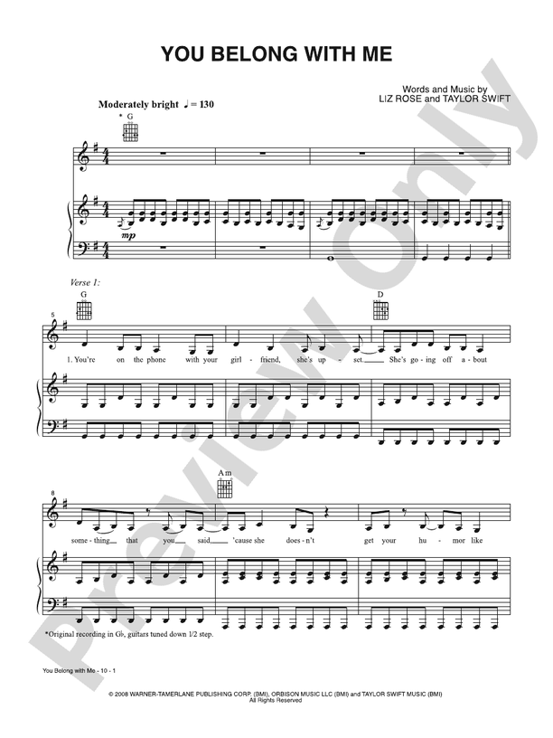 You Belong with Me - Taylor Swift - PVG (Digital Download)