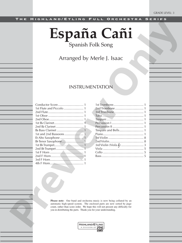 España Cañi – Full Orchestra Conductor Score & Parts (Digital Download)