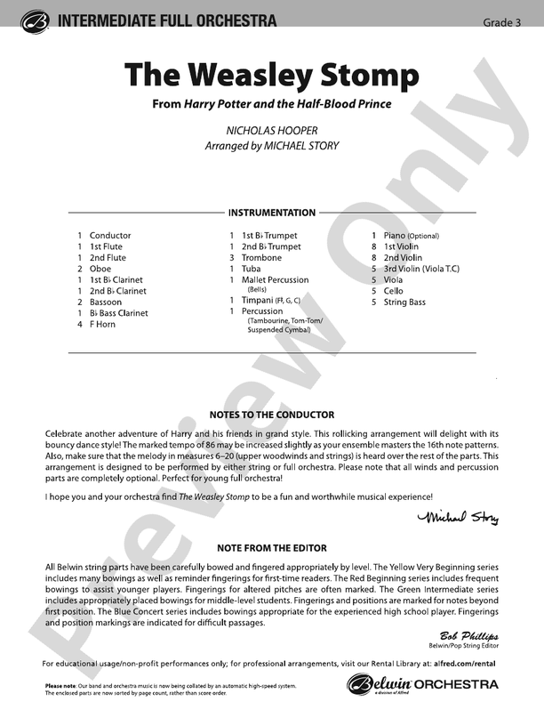 The Weasley Stomp (from Harry Potter and the Half-Blood Prince) – Full Orchestra Conductor Score & Parts (Digital Download)