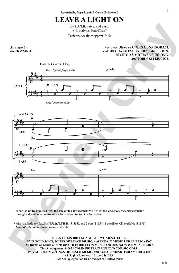 Leave a Light On - SATB Choral Octavo (Digital Download)