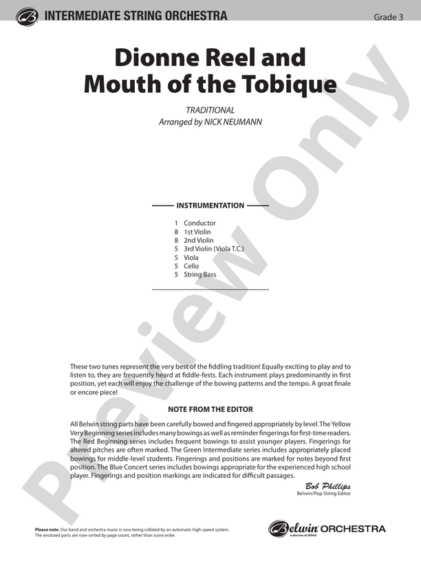 Dionne Reel and Mouth of the Tobique – String Orchestra Conductor Score & Parts (Digital Download)