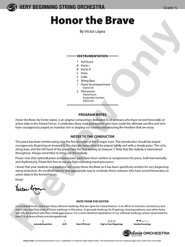Honor the Brave - String Orchestra Conductor Score & Parts (Digital Download)