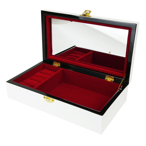 White Lacquered Jewellery Box with a Violin and Bow on the Top.