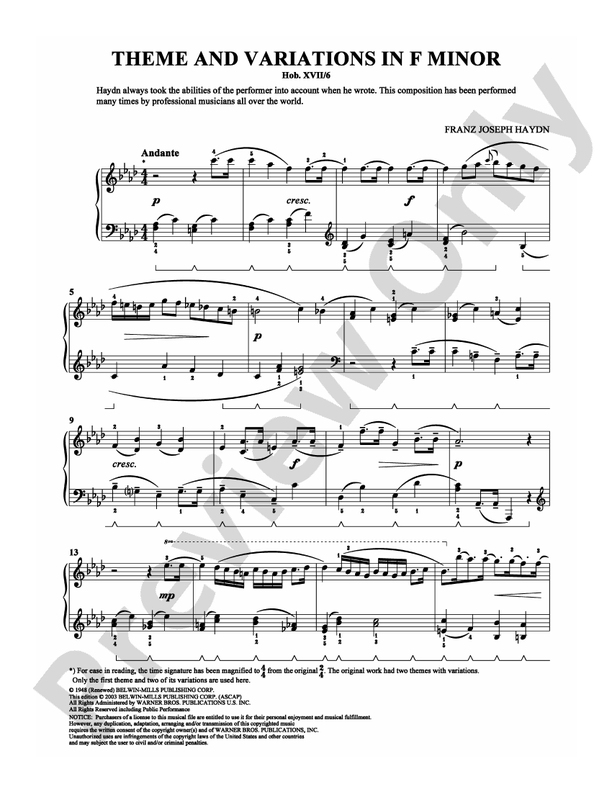Haydn - Theme and Variations in F Minor - Piano (Digital Download)