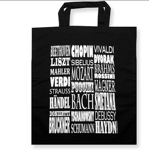 Sheet Music Bag Black with White Composers Names Short Handles