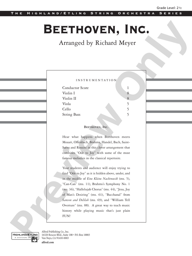 Beethoven, Inc. – String Orchestra Conductor Score & Parts (Digital Download)