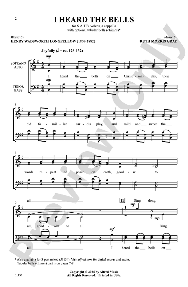 I Heard the Bells - SATB A Cappella Choral Octavo (Digital Download)