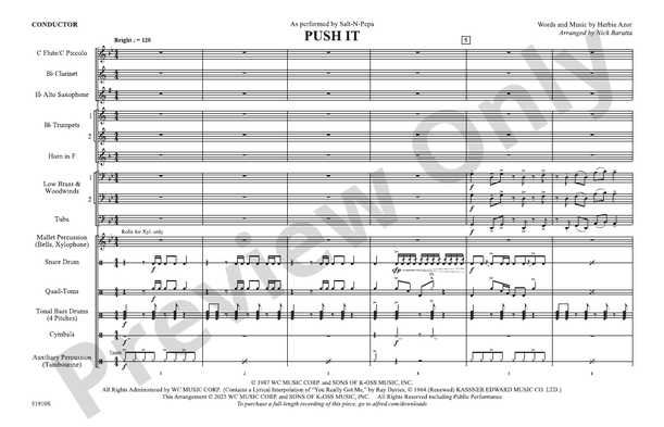 Push It (Arr. Nick Baratta) – Marching Band Conductor Score & Parts (Digital Download)