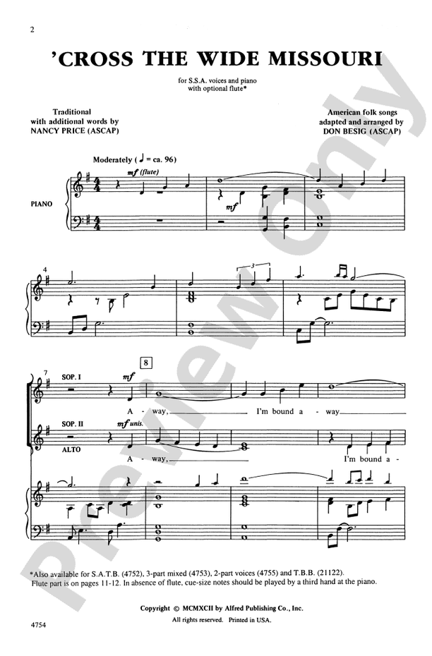 Cross the Wide Missouri - SSA Choral Octavo (Digital Download)