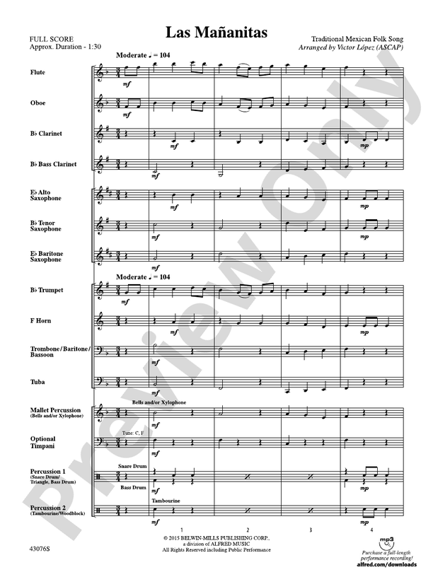 Las Mananitas - Concert Band Conductor Score & Parts (Digital Download)