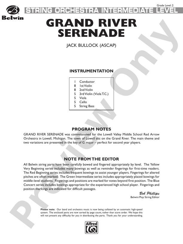 Grand River Serenade – String Orchestra Conductor Score & Parts (Digital Download)