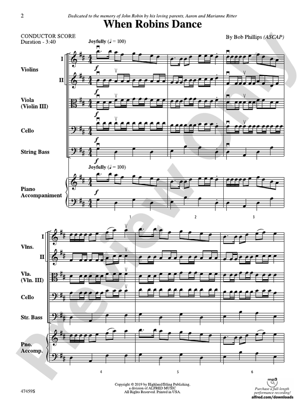 When Robins Dance - String Orchestra Conductor Score & Parts (Digital Download)