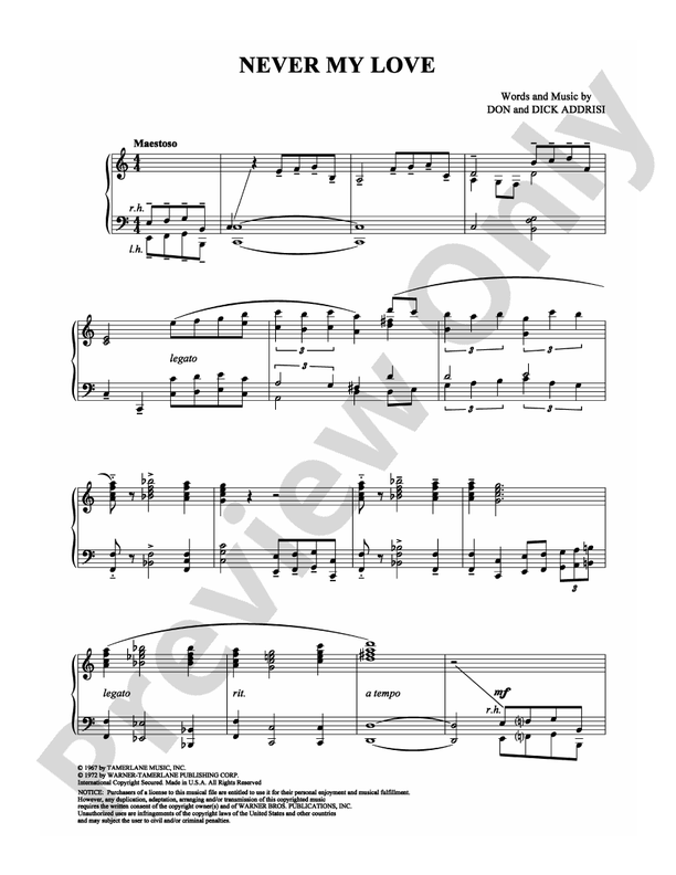 Never My Love - Piano (Digital Download)