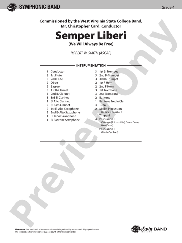 Semper Liberi (We Will Always Be Free) - Concert Band Conductor Score & Parts (Digital Download)