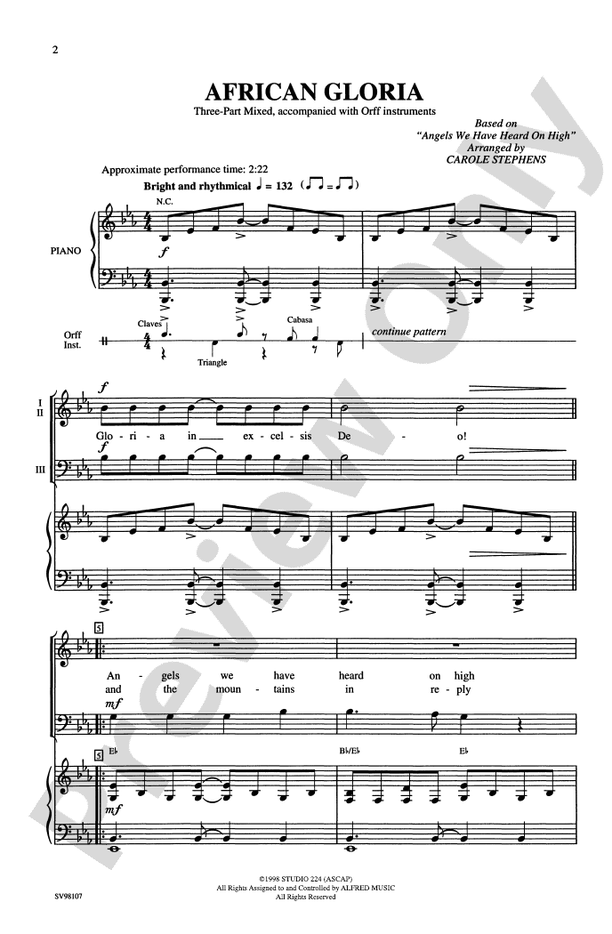 African Gloria - Carole Stephens - 3-Part Mixed Choral Octavo (Digital Download)