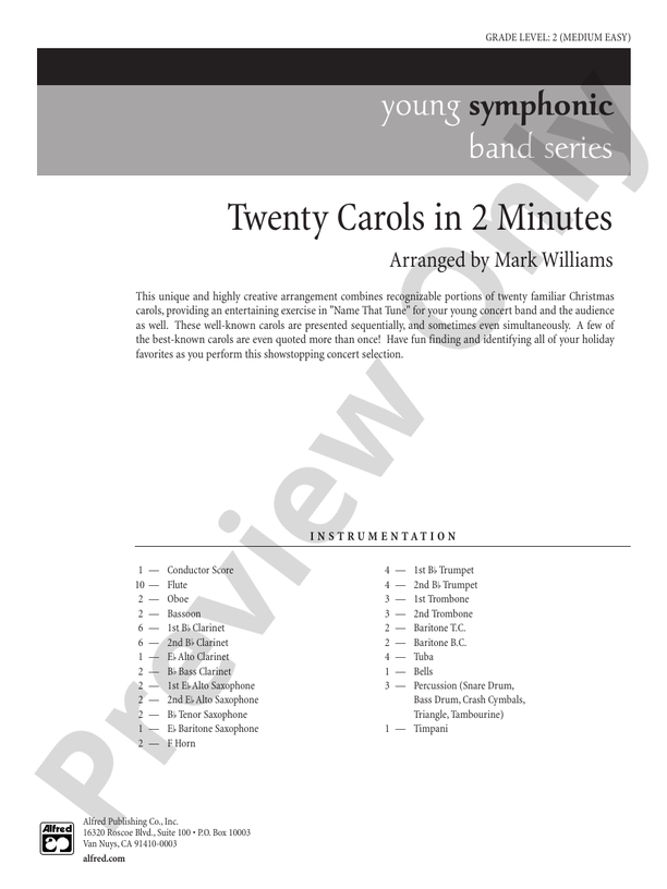 Twenty Carols in 2 Minutes - Concert Band Conductor Score & Parts (Digital Download)
